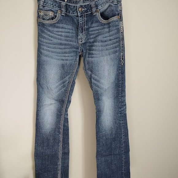 Rock & Roll Cowgirl Jeans Low Rise Med Wash Embroidery Detail - Picture 11 of 13